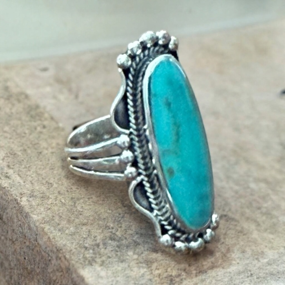 925 Sterling Silver Oval Ring with Turquoise! Sizes 6, 7, 8, 9 NEW! - Picture 4 of 6